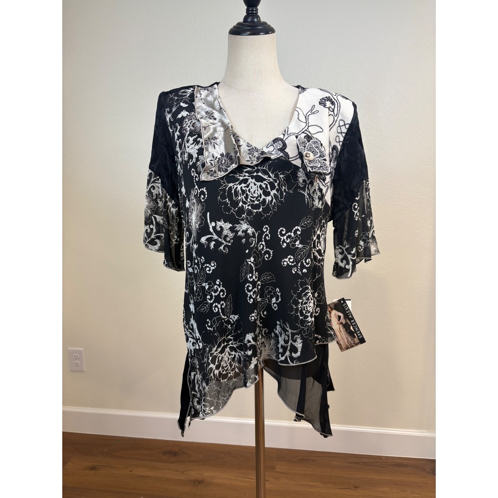 NWT Vtg 90s Spencer Alexis Blouse 8 Black Floral Top whimsigoth Ethereal Fariy